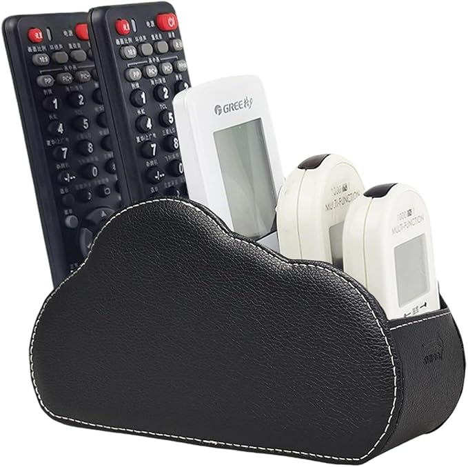 Remote Control Holder - 5 Spacious Compartments TV remote holder Caddy Leather Control Storage Tabletop Desk Organizer for Remote Controller,Office Stationery,Makeup Brush