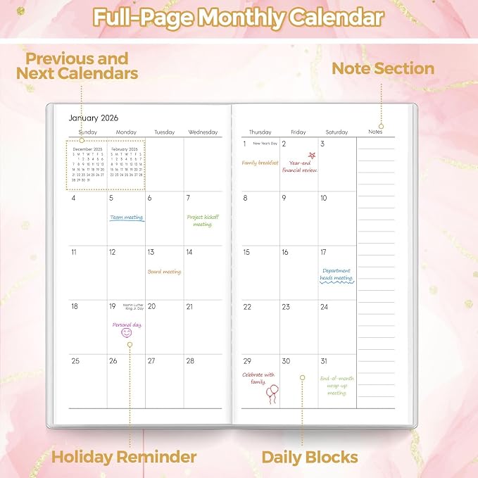 SKYDUE Pocket Calendar 2026-2027, Pocket Monthly Planner Jan 2026 - Dec 2027 for Purse, 6.7" X 3.7" 24-Month Small Planner, Academic Year Calendar, Compact Design with Plastic Sleeve