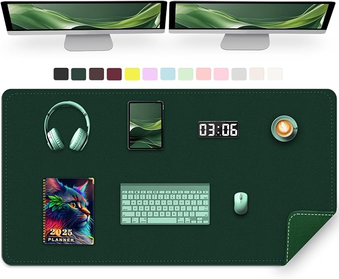 Large Desk Pad, 47.2" x 17" PU Leather Desk Mat for Desktop, Non-Slip Office Desk Mat for Desk, Desk Blotter Pad, Waterproof Computer Pad for Desk, Keyboard Mats for Home & Office (Dark Green)