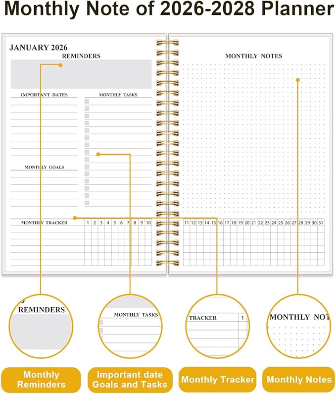 2026-2028 Monthly Planner - 36 Month PLanner Calendar from January 2026 to December 2028, 3 Year Planner 2026-2028 with Flexible Cover, Inner Pocket, Perfect for Home | School | Office, 5.8" x 8.5", Green Leaf