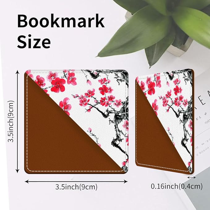 Cute Leather Bookmarks, Fun Triangle Making Corner Bookmark, Book Accessories for Reading Book Lovers, Unbreakable Page Markers for Women Men Red Blossom Floral