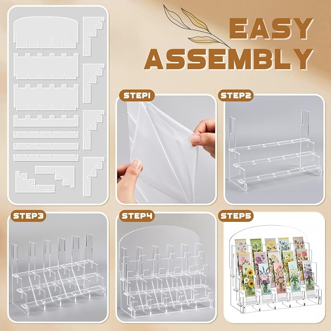 Yuntau Acrylic Bookmark Display, 0.2" Thick Acrylic Adjustable 2.2'' Stand, Portable Sticker Holder, Curved Pockets Greeting Card Display for Business Vendor, Retail Store Shop(detachable, 15 Pockets)