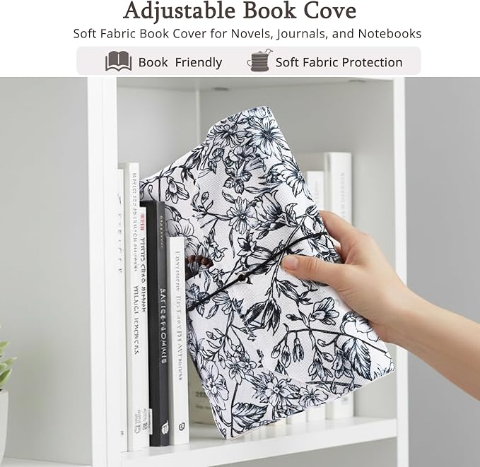 Aplufine Adjustable Fabric Book Cover with Elastic Band, Washable Reusable Book Sleeve for Hardcover Books, Textbooks, Novels & Journals, Book Protector with Pocket & Bookmark,Book Gift
