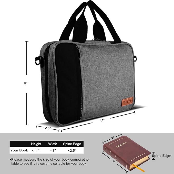 Bible Cover for Men Women, Zippered Bible Carrying Case Bible Protective Bag with Handle and Adjustable Shoulder Strap, Bible Bag for Women Men Kids (Gray)