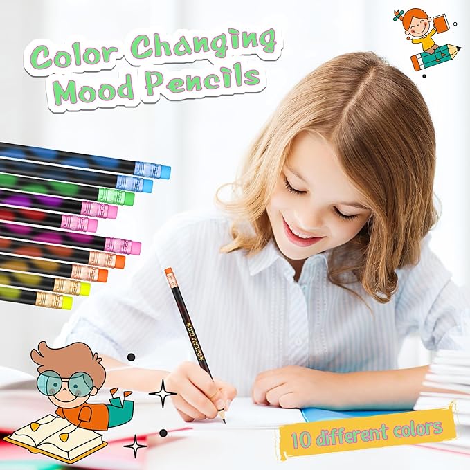 Eersida 40pcs Color Changing Mood Pencils Fun Pencils Bulk for Kids Students Motivational Pencil 2B Assorted Thermochromic Pencil with Eraser (Positive)