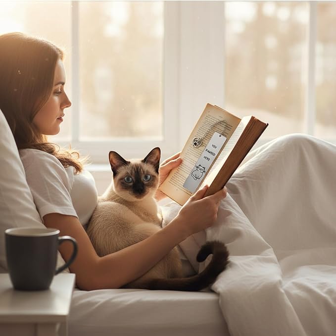 Nogeqi Cute Cat Bookmark, Stainless Steel Kitten Book Marks for Reading Women, Metal Bookmark Bookish Gift for Cat Lovers, Funny Animal Book Marker Cats Gifts for Reading Lovers Women