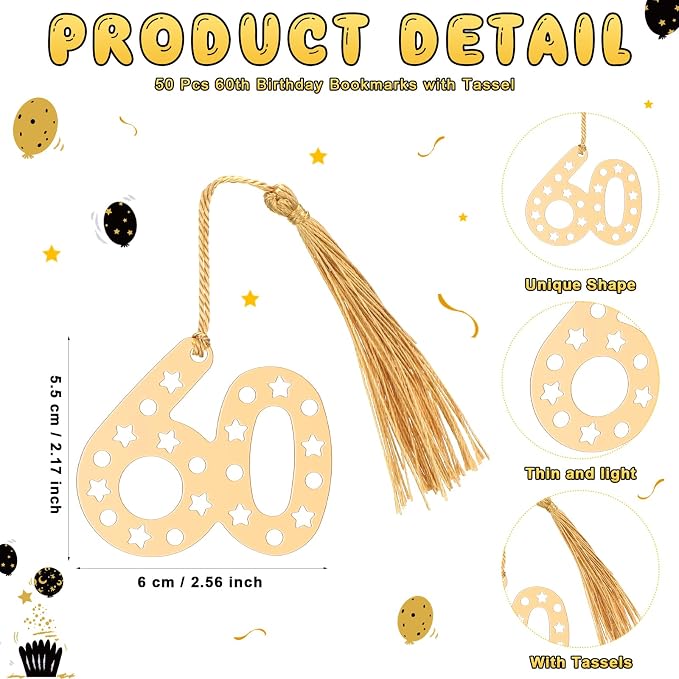 Spakon 50 Set 60h Birthday Party Favor for Guest Anniversary Party Favor Golden Birthday Bookmark Thanks Coming Pen with Tag Appreciation Gifts for Women Men Wedding Anniversary