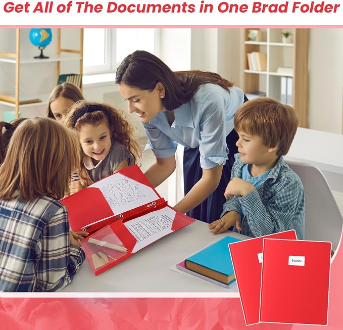 Kosiz 24 Pcs 2 Pocket Folders with Prongs, Paper Folders with 2 Pockets and 3 Prongs Fit Letter Size Paper, Back to School File Document Organizer for School Office Home Supplies (Red)
