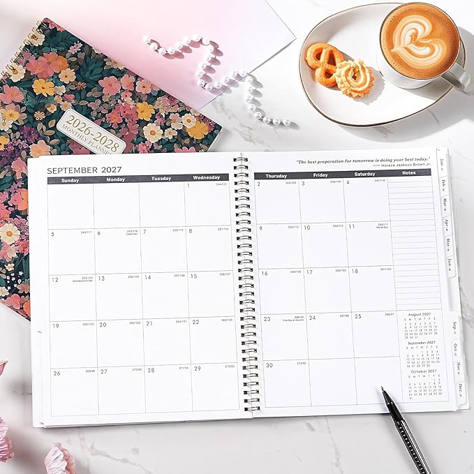 Monthly Planner 2026-2028 - 2 Year Monthly Planner/Calendar 2026-2028, July 2026 - June 2028, 9" x 11", 24 Monthly Tabs, Double-Sided Pocket, Twin-wire Binding, Holidays, Inspirational Quotes