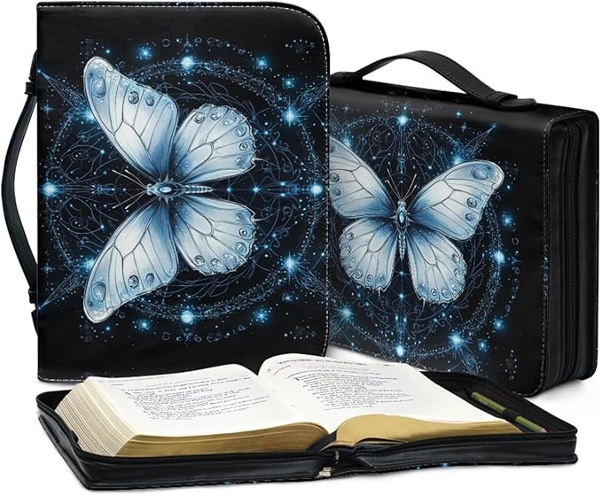 Big Butterfly Bible Cover Case for Women Girls Bible Cover with Handle Bible Book Carrying Case Bible Accessories Fits Bibles Measuring-Size 2XL