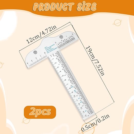 2Pcs 6Inch Plastic T Square Ruler Clear Acrylic T-Square Rulers Junior T-Squares Drafting Tools T Rulers Transparent Crafting and Drafting Graduated T-Ruler for Crafting Drafting