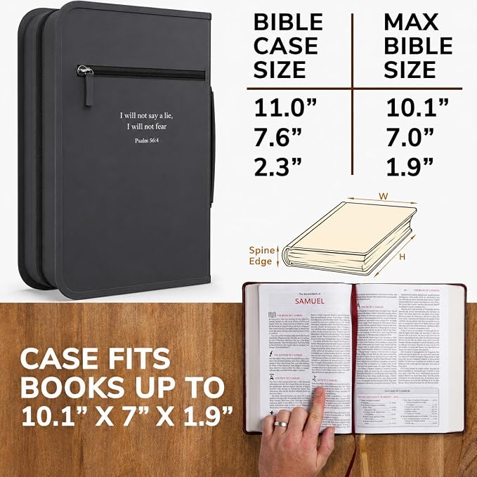 DEHITE Bible Cover Case for Men — Bible Carrying Cases for Men – Grey Large Size – Bag Fits Book 10,1 x 7 x 1.9 in – Pen Slots – Zippered Pocket – Premium Fabric – Christian Gift