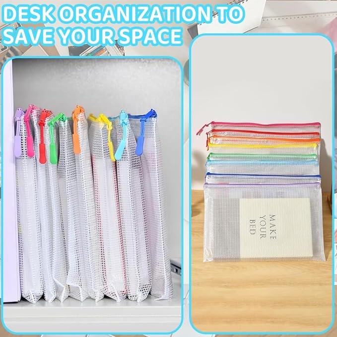 YOPCDJ 24pcs Mesh Zipper Pouch Bags, Large A3 17x12 Inches Reusable Zipper Bags Puzzle Storage 8 Colors Multipurpose for Board Games Travel Office Supplies and Home Organization