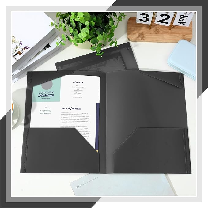 Henoyso 18 Pack Black Plastic Folders with Clear Front Pockets Heavy Duty File Folders with 2 Pockets and Card Slot for Student Communication School Office Presentation Report