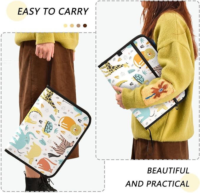 13 Pockets Expanding File Folder Wild African Animals Cute with Sticky Labels Accordion File Folder Document Organizer Letter Size A4 Papers Expandable File Keeper