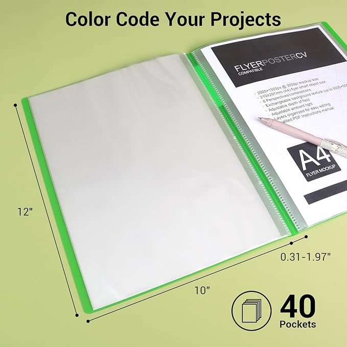 Kokuyo 40-Pocket Binder with Plastic Sleeves 8.5"x11" (Black), A4 and US Letter Expandable Art Portfolio Folder with Clear Sheet Protectors. 80 Pages of Presentation Display Book. (RA-NV40D)