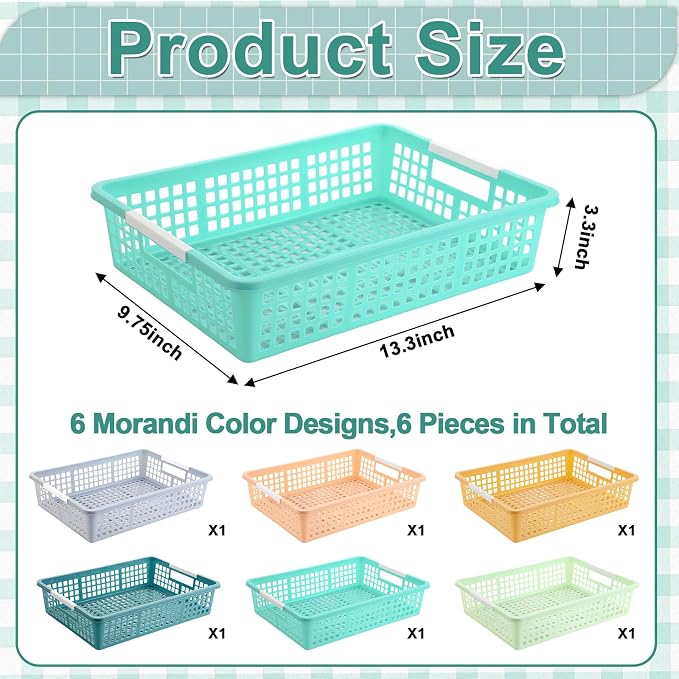 6 PCS Plastic Classroom Turn in Paper Trays Storage Bin Basket Organizers Holds 4A Paper File for School Teacher Supplies Classroom Office Home Organization and Storage Tray (Morandi)