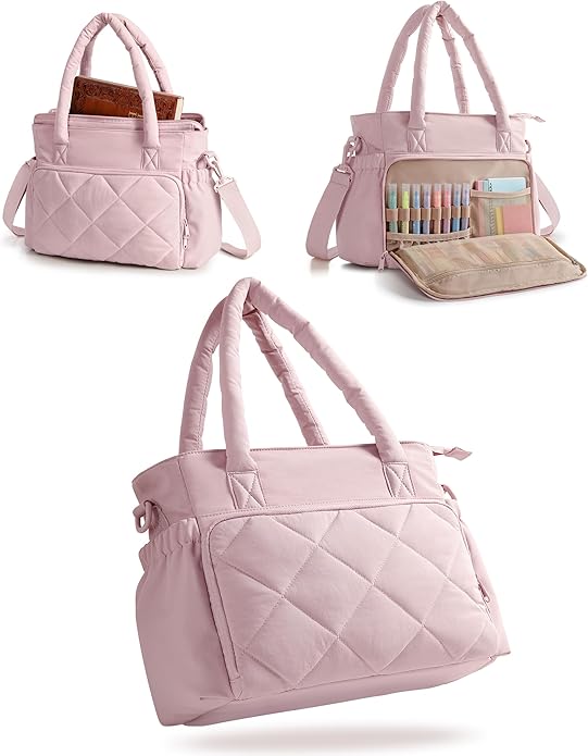 Marscamd Puffer Bible Bag with Crossbody Strap and Water Bottle Pockets, Quilted Bible Tote Church Bag for Women