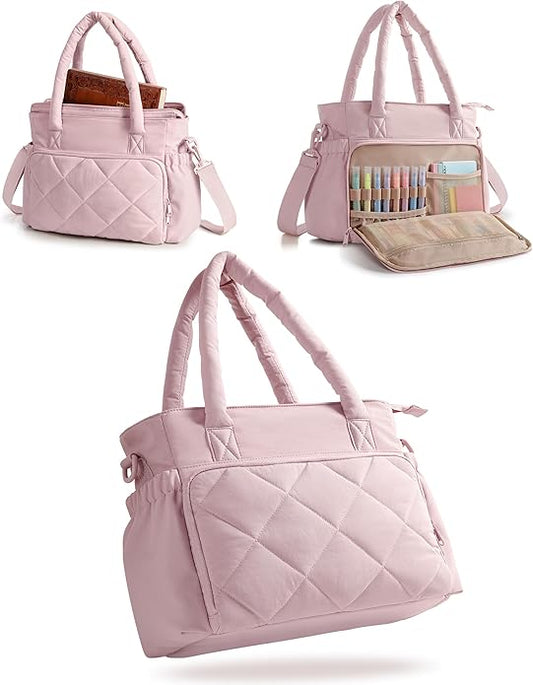 Marscamd Puffer Bible Bag with Crossbody Strap and Water Bottle Pockets, Quilted Bible Tote Church Bag for Women