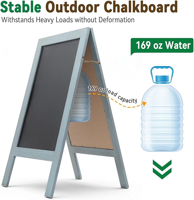 TEAKMAMA A Frame Chalkboard 40x20 Standing Chalkboard Sign Chalk Board Sandwich Board Easel, Double Sided Blackboard for Business, Cafe, Weddings,Rustic Blue
