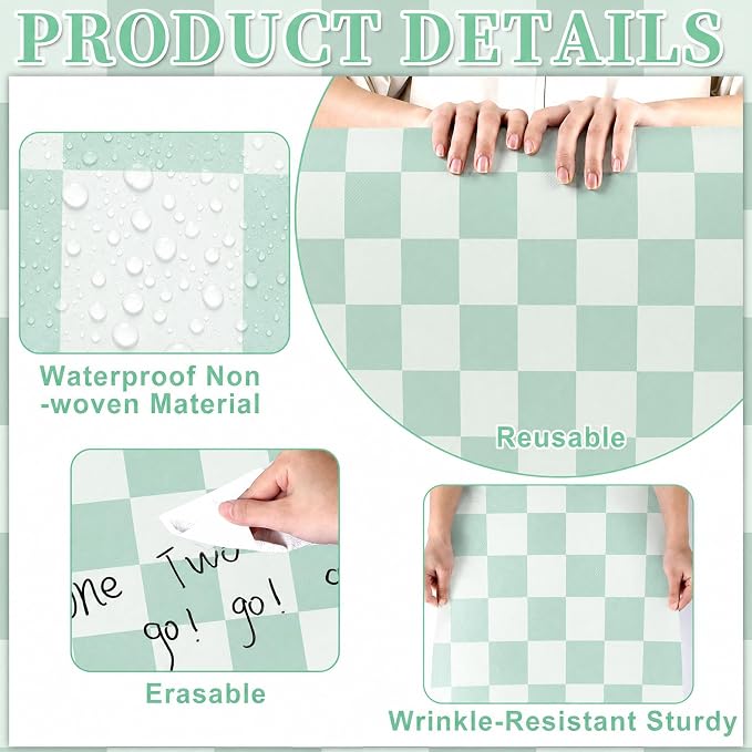 Green Checked Bulletin Board Roll Reusable Waterproof Erasable Green Non-Woven Fabric Bulletin Board Roll Wrinkle Resistant Background Poster for School Classroom Decor Wrapping DIY Craft 15.7" x 20ft