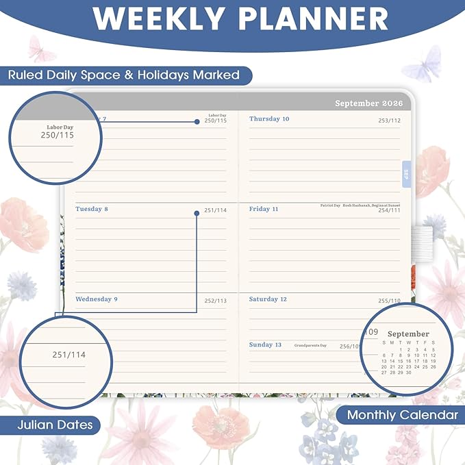 Pocket Calendar 2026-2027 - 2026-2027 Pocket Planner for Purse, Jul. 2026 - Jun. 2027, 6.3''×3.8'', Weekly & Monthly Planner with Pen Loop - Floral