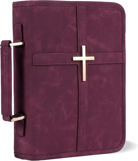 Vegan Leather Bible Cover for Men & Women, Bible Case with Gift Box, Christian Catholic Religious Bible Gifts (Red)