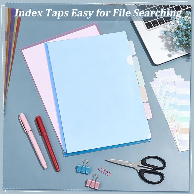 80PCS Clear Plastic Document Folders 8 Colors Document Protector Sleeves with Label Stickers A4 Paper Filing Storage Organizes Folders for Office School Home Document Letter Protection