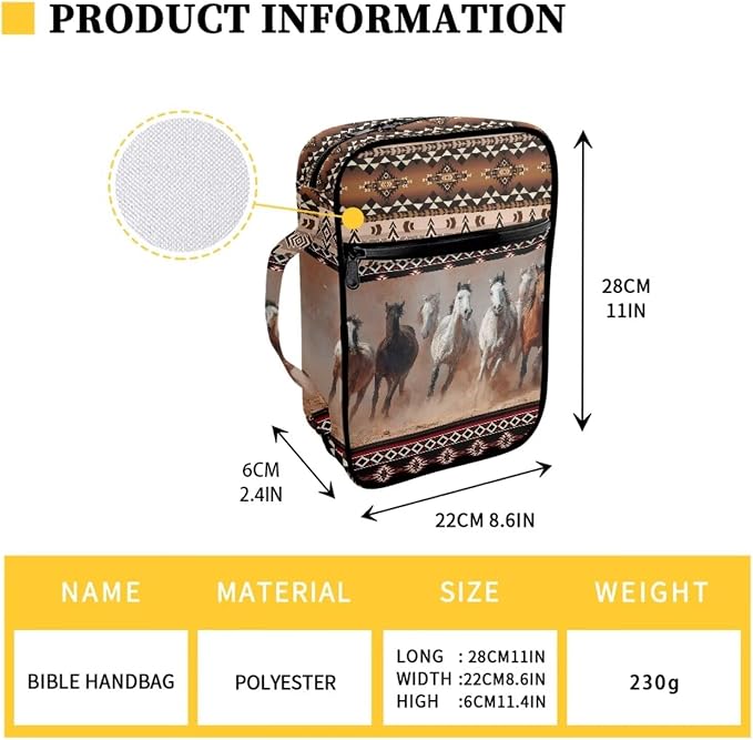 Coldinair Tribal Horse Ethnic Geometric Bible Case for Women Bible Bag Covers for Girls,Book Carrying Case Holder for Women,Fits for Standard/Large Size Bible