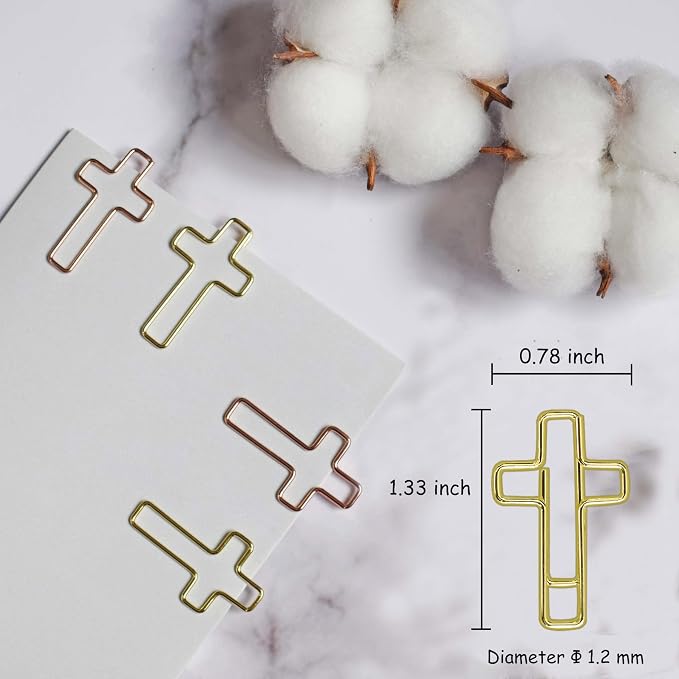 Cross Paper Clips with Ribbons Set. 30 Gold Paper Clips 10 Bible Religious Ribbons, Christian Gifts for Women Easter Eggs fillers