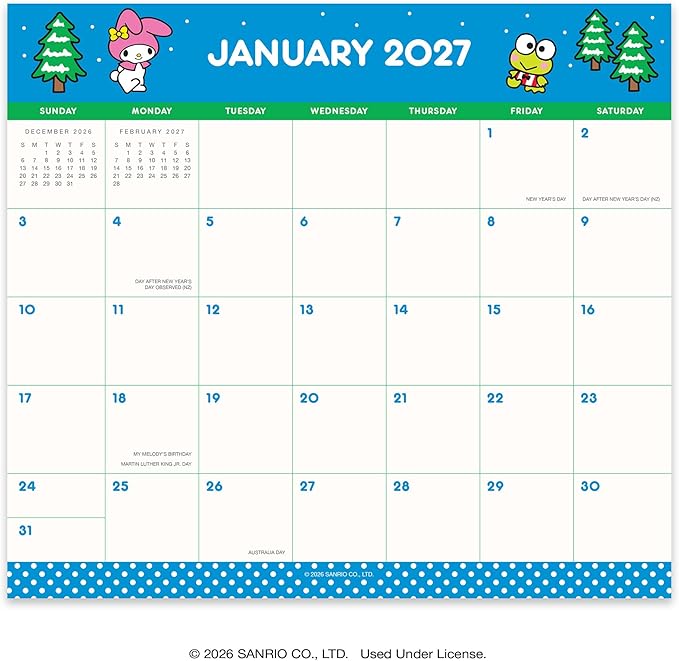 Orange Circle Studio 2027 Hello Kitty and Friends Magnetic Monthly Calendar Pad, 17-Month Full Color Character Calendar for Office Desk & Refrigerator, Wall Planner, 9.6" x 8.5", Tear-Off Pages Sheets