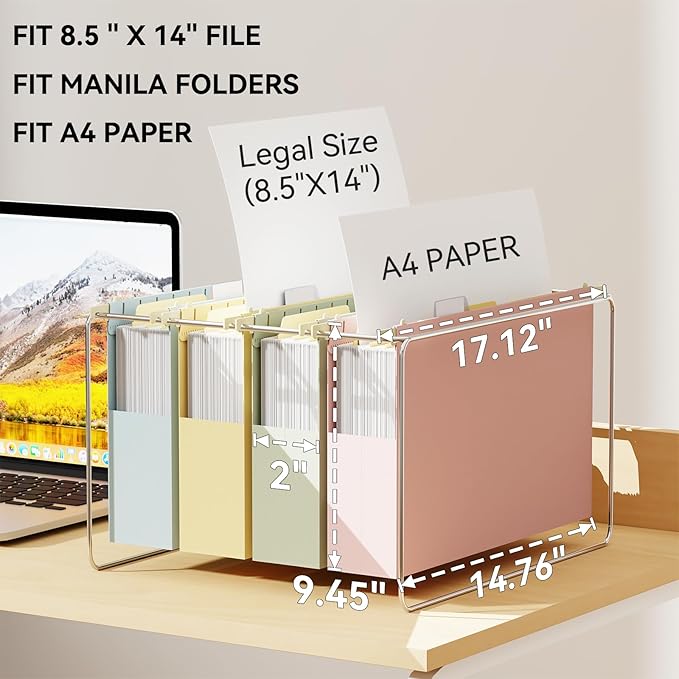 Ansook 2" Legal Size Hanging File Folders, 12 Pack Plastic Legal Size File Folders Hanging with Tabs, Heavy Duty Expandable Hanging Folders for Office, Home, Law Firm & Filing Cabinet