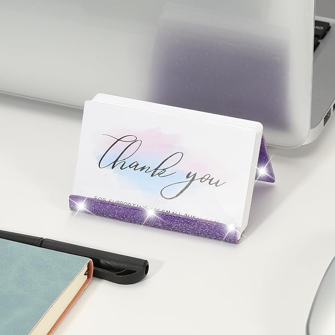 PATIKIL Business Card Holder for Desk, 2Pcs Acrylic Business Card Holders Shine Card Stand Organizer Cards Display for Office Exhibition, Purple
