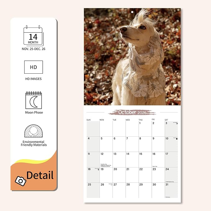 2026 Wall Calendar Afghan hound Planner Calendar, Hangable Monthly Wall Calendar with Large Blocks for Organizing & Planning, Academic Schedule, Home, Office & family, Thick & Sturdy Paper (12"x24" Open)