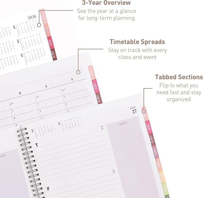Rileys Academic Planner 2026-2027, Daily, Weekly & Monthly Planner, July 2026 - June 2027, Student Notes Pages, Twin-Wire Binding, Weekly Agenda for School & Work (8.5 x 11-Inches, Lilac)