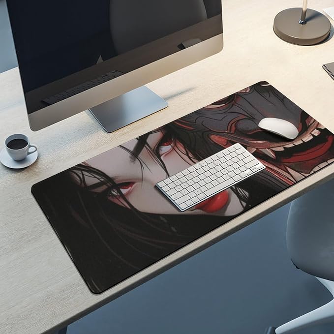 Large Mouse Pad Gaming Mousepad Japanese Fantasy Female Samurai Anime Girl Desk Mat for Keyboard and Mouse Mat Non-Slip Rubber Desk Pad 40x90cm, Style