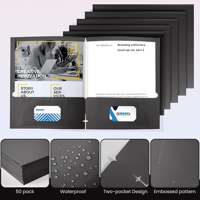 BIBRADAA® 100 Packs Black File Folders,Paper Folder Surface with Waterproofing,Letter Size,Holds 100 Plus Sheets,for School,Office,Business. (100, Black)