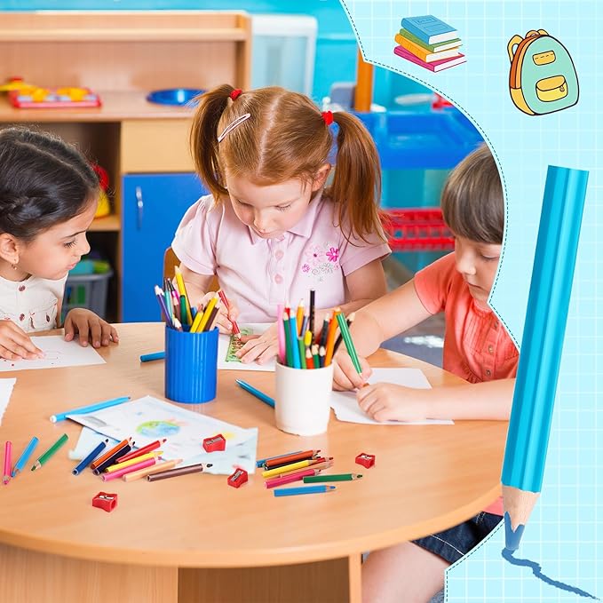 Spakon 96 Pcs Colored Pencil Bulk 12 Colors 3.5 Inch Jumbo Triangle Short Fat Pencil with Sharpener for Student Toddler Preschooler Beginner Classroom Supplies