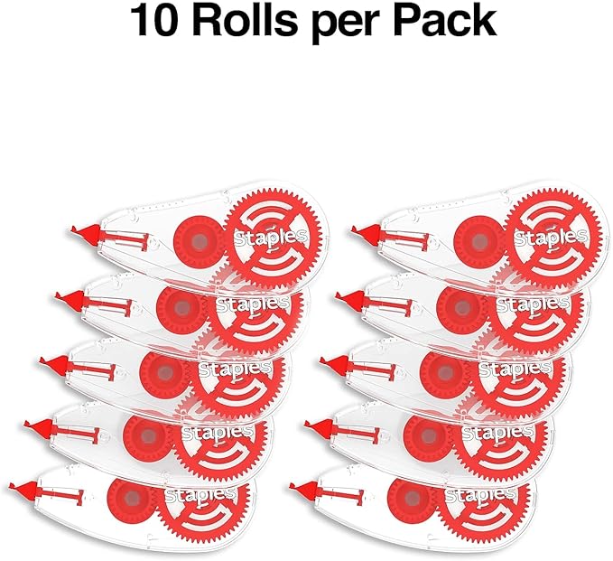STAPLES Correction Tape, White, 30 Pack – Bulk Instant‑Dry Tape for Offices, Classrooms & Admin Use