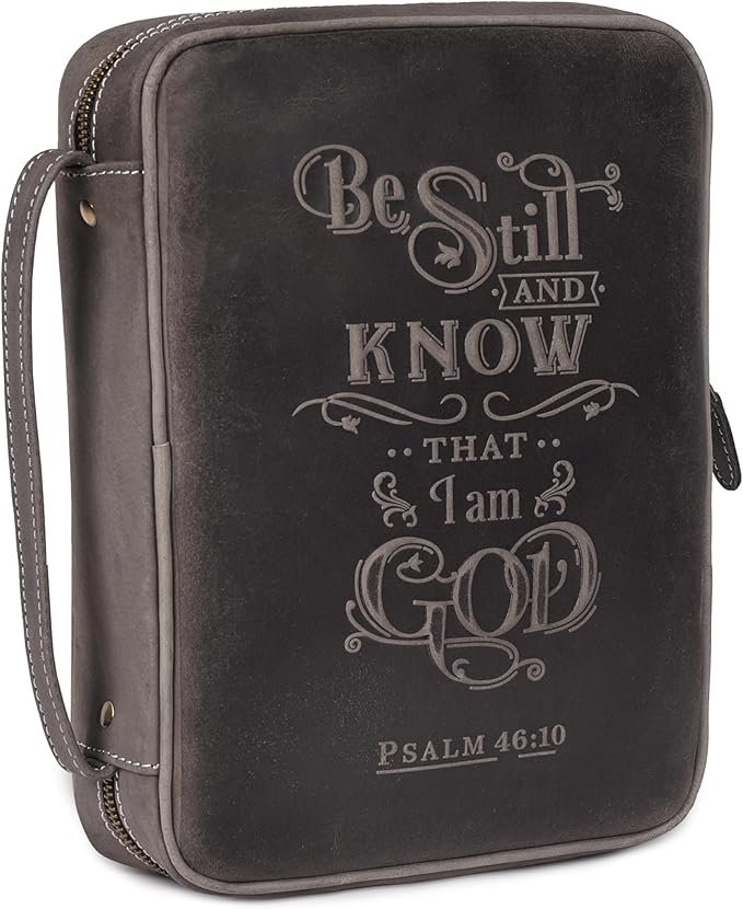 LEATHER VILLAGE Handmade Vintage Leather Embossed Bible Cover for Men & Women - Large Protective Bible Case & Organizer for Church, Travel & Study Christian Religious Antique Bookmark - Black