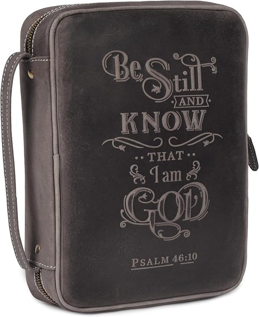 LEATHER VILLAGE Handmade Vintage Leather Embossed Bible Cover for Men & Women - Large Protective Bible Case & Organizer for Church, Travel & Study Christian Religious Antique Bookmark - Black