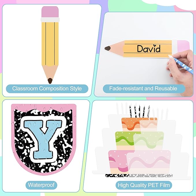 Classroom Composition Birthday Bulletin Board Set Composition Notebook Name Tags and Cutouts First Day of School Wall Door Display Classroom Craft for Teacher Supplies