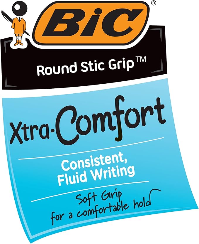 BIC Round Stic Grip Xtra Comfort Red Ballpoint Pens, Medium Point (1.2mm), Excellent Writing Pens With Soft Grip for Superb Comfort and Control 12 Count (Pack of 2)