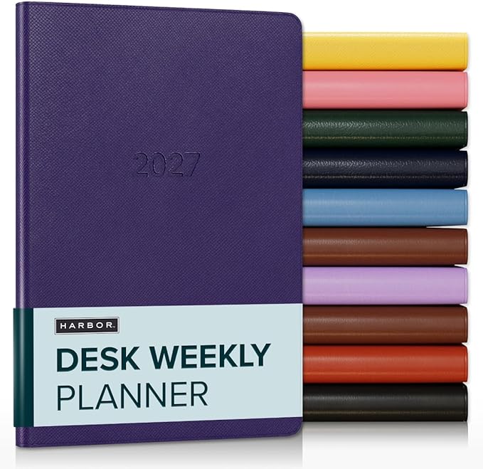 Harbor Desk Weekly Monthly Planner 2027 - Calendar Planner and Notebook, Durable Faux Leather, 192 Pages, Softcover & Book Bound - Key West Dark Purple - 8x5.5"
