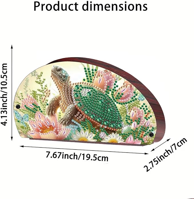 Remote Control Holder with 4 Compartments, DIY Diamond Art Painting Wooden Half Moon TV Control Holder for Remote Controllers, Office Supplies, Makeup Brush, Media Accessories-Turtle