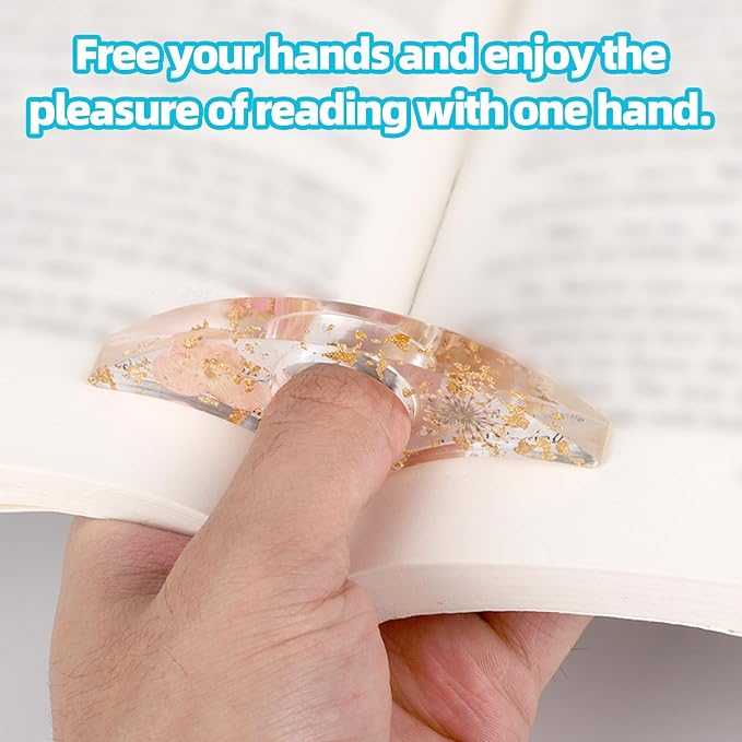 4pcs Thumb Page Holders, Dried Flower Resin Transparent Finger Ring Book Opener Bookmark Clip for Reading Gifts Accessories for Book Lovers Teachers & Students Easily Holds Books Open