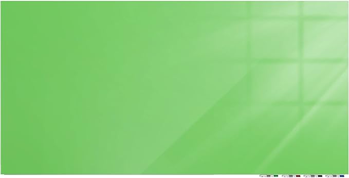 Aria 2'H x 3'W Magnetic Low Profile 1/4" Glass Whiteboard - Horizontal Green - 4 Rare Earth Magnets, 4 Markers and Eraser