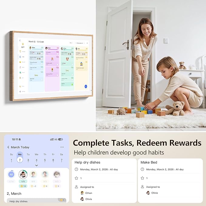 Digital Calendar, 15.6 Inch Wall Planner Electronic Calendar & Chore Chart, Smart Touchscreen Interactive Display for Family Schedules, Great for Organizing Your Routines, Wall & Desk Mountable - Best Gift for Mother's Day