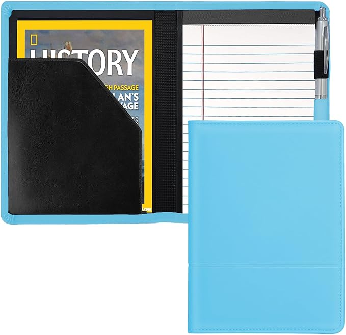 Padfolio/Portfolio Binder, Mini Padfolio Portfolio Binder 5 x 8 Legal Writing Pad, A5 Document Organizer Folder for Men Women, Light Blue