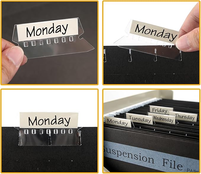 25 Pack Hanging File Folder, A4 Suspension Files Holder, Filing Cabinet Suspension File with Tab and Label for School Home Office, Black